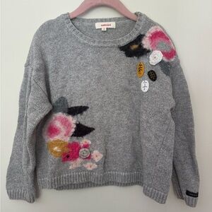 Girls Catimini Gray Floral Sweater